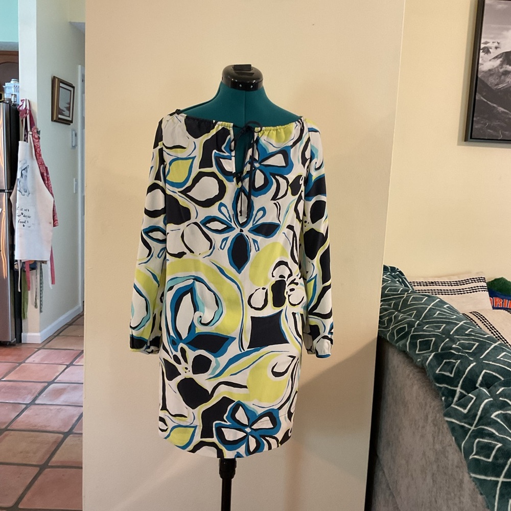 Banana Republic Blue and Green Long Sleeve Dress